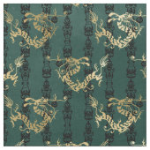 Tissu Dragons d'or sur Green (Fermer)