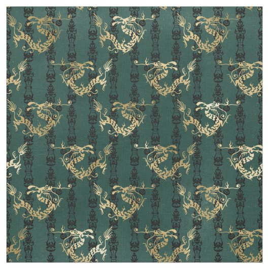 Tissu Dragons d'or sur Green (Échantillon)