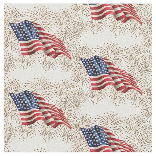 Tissu Drapeau américain vintage avec des feux d'artifice (Fermer)
