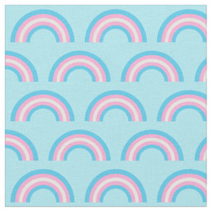 Tissu Drapeau transgenre Rainbows bleu rose pâle blanc
