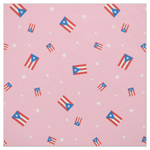 Tissu Drapeaux portoricains et étoiles roses