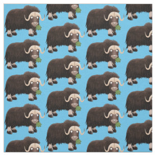 Tissu Drôle dessin animé de boeuf musqué