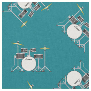Tissu Drum Set Musique Musicien Salle Décor Turquoise