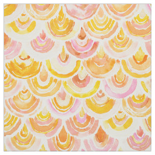 Tissu Échelle de poissons jaune d'aquarelle de