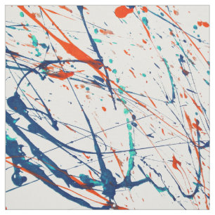 Tissu Éclaboussures turquoises bleues oranges modernes