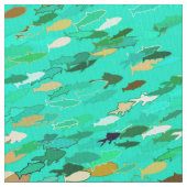 Tissu École de Poisson, Aqua, Vert et Or (fermé)