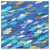 Tissu École de poisson, bleu foncé, blanc et turquoise (fermé)