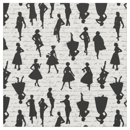 Tissu écriture blanche milieu du siècle 1950 silhouette (Fermer)