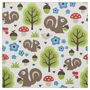 Tissu Écureuil dans le motif de forêt de chêne