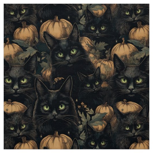 Tissu Éffrayant halloween gothique chat noir et citrouil (Échantillon)