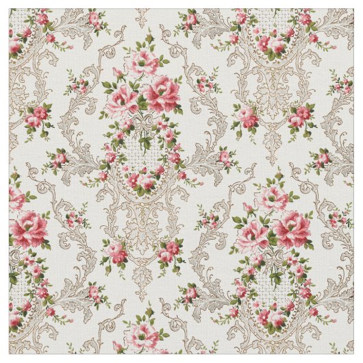 Tissu Élégant Arrière - plan Floral-Blanc Rococo (Fermer)