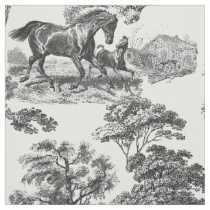 Tissu Elégant Black White Rustic Horses Toile