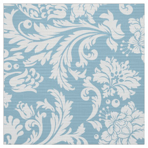 Tissu Elégant blanc & bébé bleu floral Damas