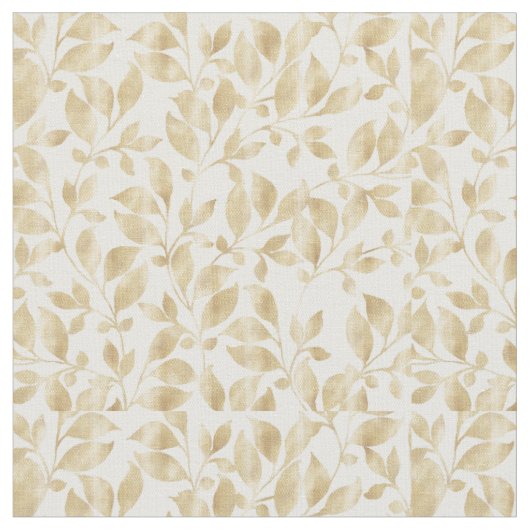 Tissu Elégant Blanc Or Feuille verdure Botanique (Fermer)