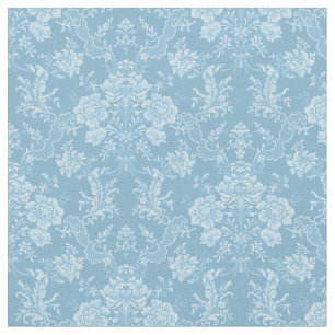 Tissu Élégant chic floral romantique Damask-Pastel Blu
