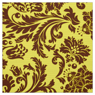 Tissu Élégant Damas Brown et jaune