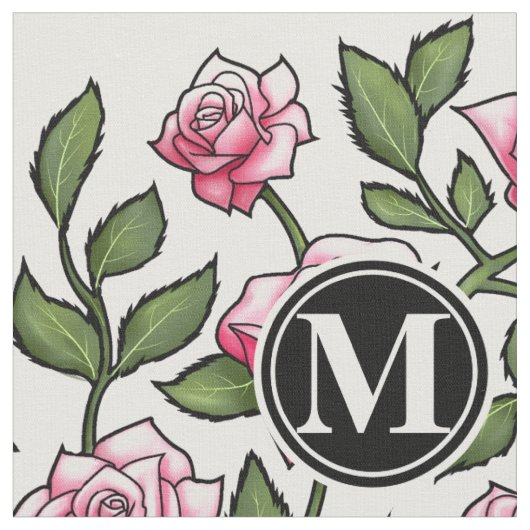 Tissu Élégant floral et monogramme (Fermer)