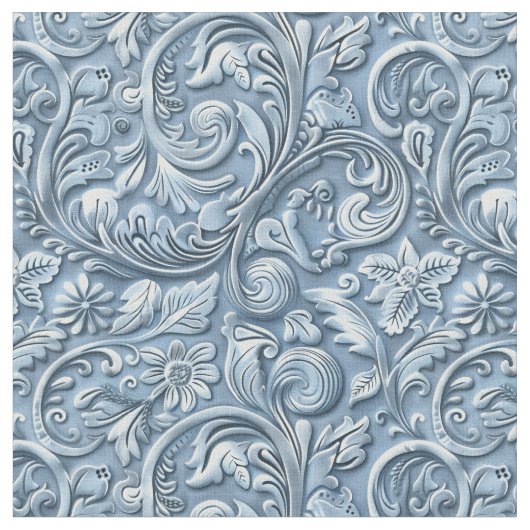 Tissu Elegant light blue tooled leather floral (Fermer)