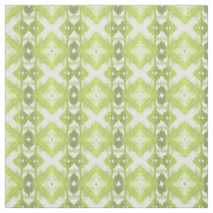 Tissu Élégant Lime Olive Green Blanc Ikat Motif tribal