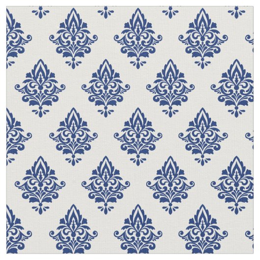 Tissu Elégant modèle bleu marine et blanc Damas (Fermer)