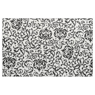Tissu Élégant noir et blanc Damas floral