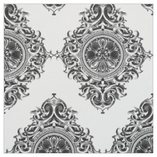 Tissu Élégant ornement floral noir et blanc
