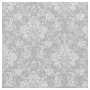 Tissu Élégant romantique chic floral gris-damassé