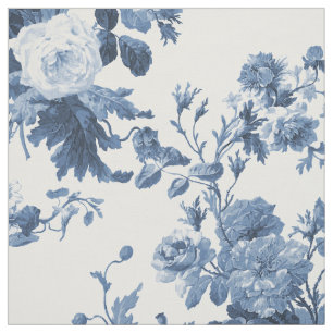 Tissu Élégant Rose Floral Chinoiserie Bleu Blanc Vintage