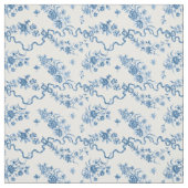 Tissu Élégant Roses et rubans bleus gravés Vintages (Échantillon)