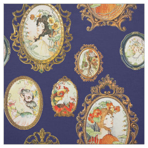 Tissu Elégant Vintage Art Nouveau Filles Cadres Fleurs