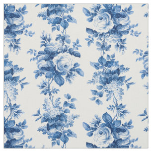 Tissu Élégant Vintage Chine Bleu Roses