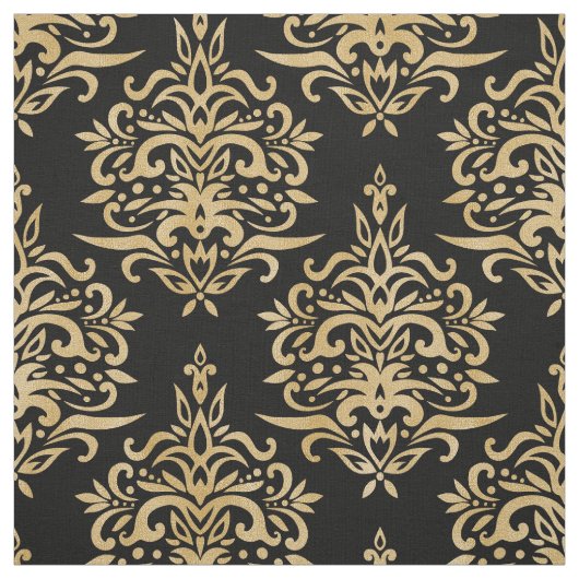 Tissu Elégant Vintage or Damask Pattern noir (Échantillon)