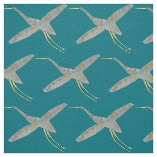 Tissu Elégante aquarelle Turquoise et grise Grue