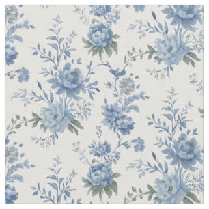 Tissu Elégante Chinoiserie Florale Motif Toile Bleu