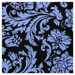 Tissu Élégante Poudre Bleu & Noir Damas Florales