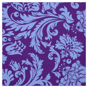 Tissu Élégante Poudre Bleu & Purple Damas Floraux