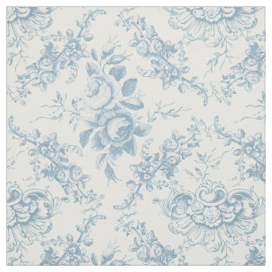 Tissu Elégante toile florale blanche et bleue gravée