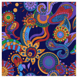 Tissu Éléments floraux abstraits ornementaux style hip