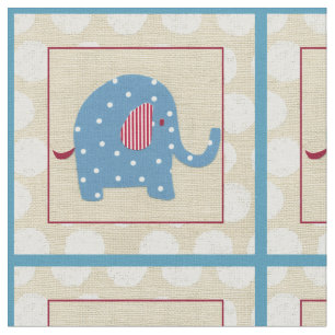 Tissu Éléphant bleu avec le pois blanc