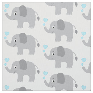 Tissu Éléphant de bébé aux Coeurs Bleus