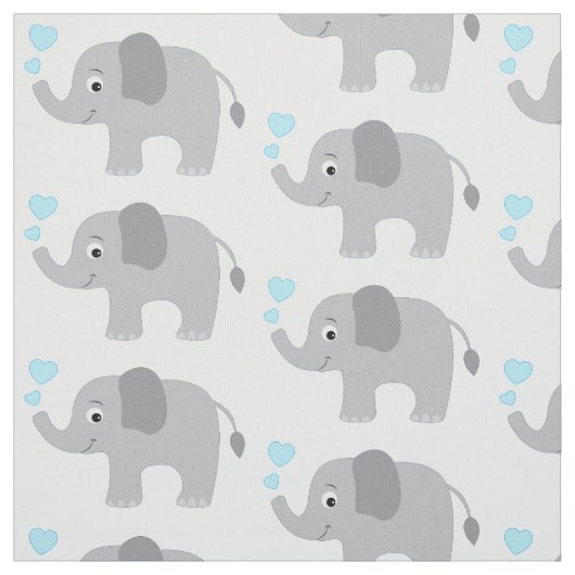 Tissu Éléphant de bébé aux Coeurs Bleus (Échantillon)
