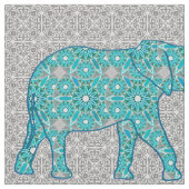 Tissu Éléphant de fleur de mandala - turquoise, gris et (Détail)