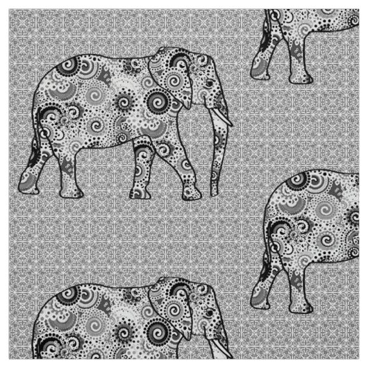 Tissu Éléphant de remous de fractale - gris, noir et (Échantillon)