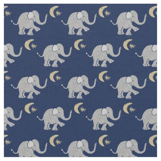 Tissu Eléphant gris mou avec lune et étoile en bleu (Fermer)