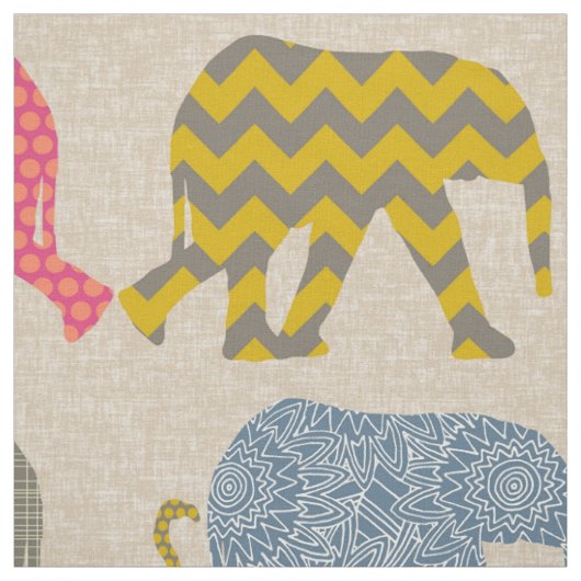 Tissu éléphants et flamants de bébé de toile (Échantillon)