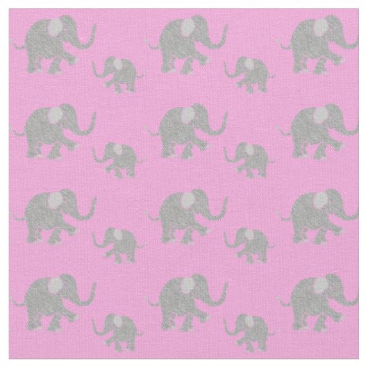 Tissu Eléphants gris mignons sur rose (Fermer)