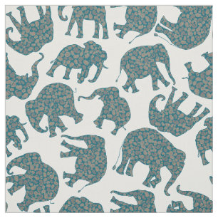 Tissu Eléphants personnalisés de Paisley sur Motif blanc