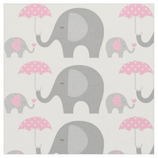 Tissu - Eléphants rose et gris (Fermer)