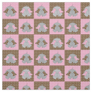 Tissu Eléphants roses et Brown Pois
