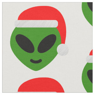 Tissu emoji alien père Noël vert